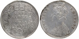 Silver One Rupee Coin of Victoria Empress of Calcutta Mint of 1898.