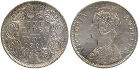 Silver One Rupee Coin of Victoria Empress of Calcutta Mint of 1901.