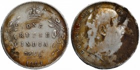 Silver One Rupee Coin of King Edward VII of Bombay Mint of 1904.