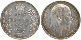 Silver One Rupee Coin of King Edward VII of Bombay Mint of 1906.