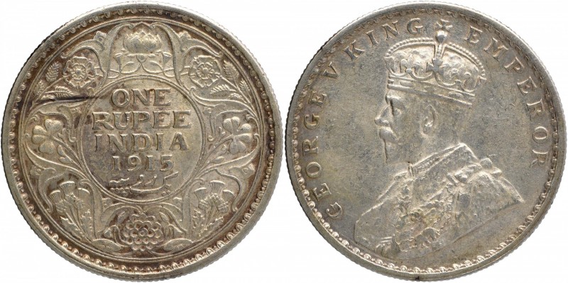 British India
Rupee 1
Rupee 01
1915, King George V, Silver Rupee, Calcutta Mi...