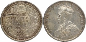 Silver One Rupee Coin of King George V of Calcutta Mint of 1915.