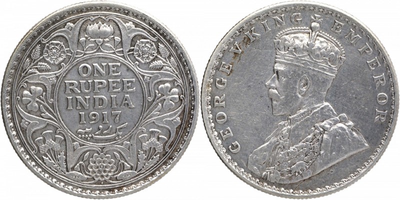 British India
Rupee 1
Rupee 01
1917, King George V, Silver Rupee, Bombay Mint...