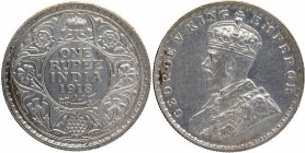 Silver One Rupee Coin of King George V of Bombay Mint of 1918.