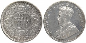Silver One Rupee Coin of King George V of Calcutta Mint of 1919.