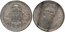 Silver One Rupee Coin of King George VI of Lahore Mint of 1945.