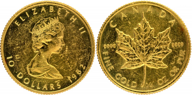 Canada
Dollars 10
Canada, Elizabeth II, Gold 10 Dollars, 1982, Obv: effigy of ...