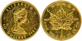 Gold Ten Dollars Coin of Elizabeth II of Canada.