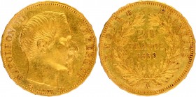 Gold Twenty Francs Coin of Nepolean III of France.