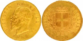Gold Twenty Lire Coin of Italy of 1868.