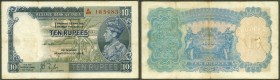 Ten Rupees Note of King George VI of 1938 Signed by J B Taylor.