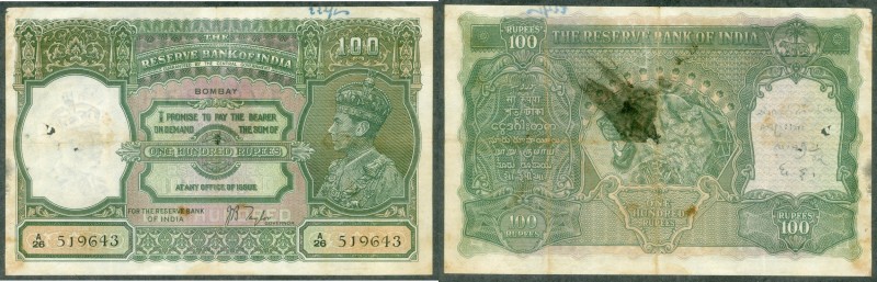 British INDIA Notes
K.G.VI.
100 Rupees
British India, 1938, King George VI, 1...