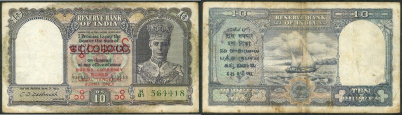 Burma
K.G.VI.
10 Rupees
British India, 1947, King George VI, 10 Rupees, Signe...