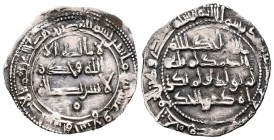 Emirate. Abderrahman II. Dirham. 229 H (843). Al Andalus. (Vives-189). Ag. 2,23 g. Roel debajo de la 3ª línea de IA. Segunda acuñación. Choice VF. Est...