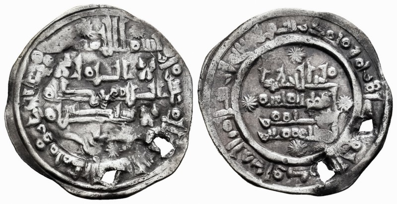 Hammudids. Al Qasim. Dirham. 410 H. Medina Sabta. (V-739). Ag. 2,60 g. Dos perfo...