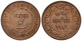 India. Baroda. Sayaji Rao III. 2 paisa. VS 1949 (1892). (Km-Y32.a). Ae. 13,09 g. XF. Est...25,00.