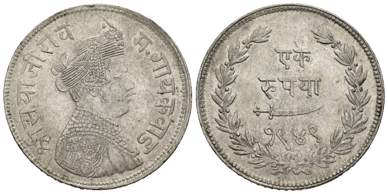 India. Baroda. Sayaji Rao III. 1 rupia. VS 1949 (1892). (Km-Y36). Ag. 11,40 g. R...