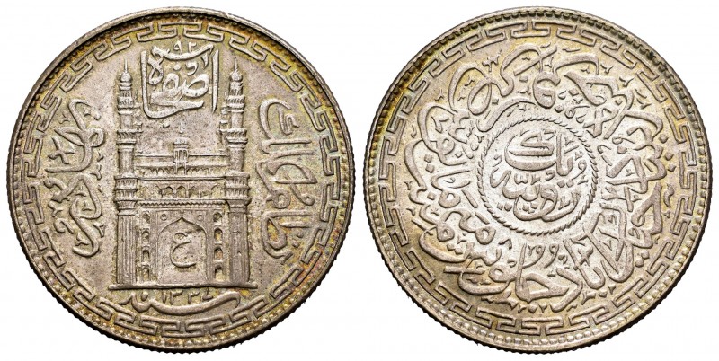 India. Hyderabad. Mir Usman Ali Khan. 1 rupia. 1337 H / 8. (Km-Y53a). Ag. 11,14 ...