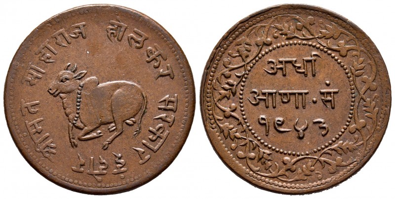 India. Indore. Shivaji Rao. 1/2 anna. 1886 (VS 1943). (Km-34.2). Ae. 12,72 g. Ba...