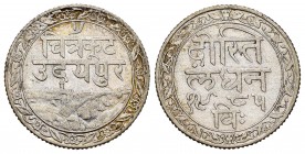 India. Mewar. Fatteh Singh. 1/4 rupia. VS 1985 (1928). (Km-Y20). Ag. 2,68 g. VF. Est...20,00.