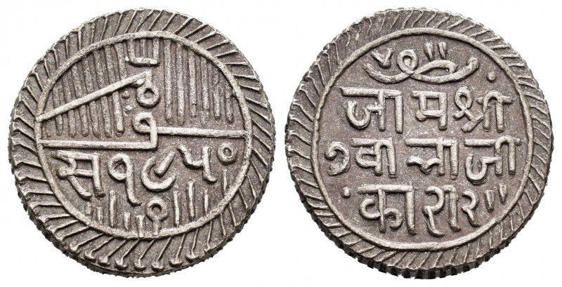 India. Nawanagar. Jam Vibhaji. 2 1/2 kori. VS 1950 (1893). (Km-21). Ag. 6,94 g. ...