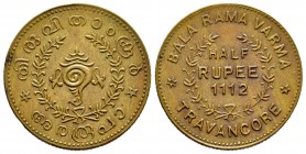 India. Travancore. Bala Rama Varma II. 1/2 rupia. 1937. (Km-Pn3). Ae. 5,64 g. Prueba en bronce. Muy rara. UNC. Est...700,00.