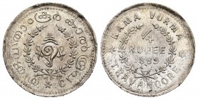 India. Travancore. Rama Varma VI. 1/4 rupia. 1889. (Km-37). Ag. 2,68 g. XF. Est...35,00.