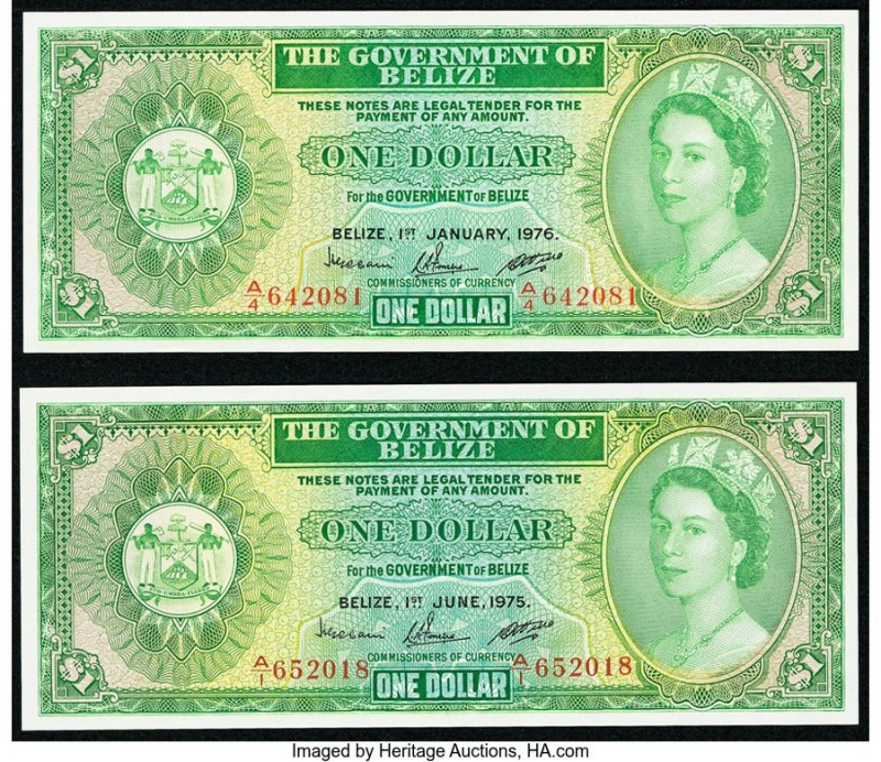Belize Government of Belize 1 Dollar 1.6.1975; 1.1.1976 Pick 33b; 33c Two Exampl...