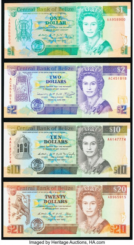 Belize Central Bank of Belize Group Lot of 4 Examples Crisp Uncirculated. 

HID0...