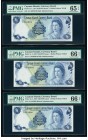 Cayman Islands Currency Board 1 Dollar 1971 (ND 1972) Pick 1a Three Consecutive Examples PMG Gem Uncirculated 65 EPQ; Gem Uncirculated 66 EPQ (2). 

H...