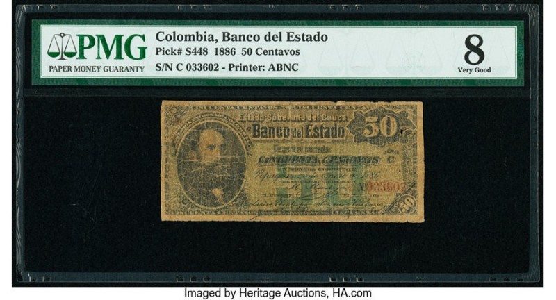 Colombia Banco del Estado 50 Centavos 1886 Pick S448 PMG Very Good 8. 

HID09801...