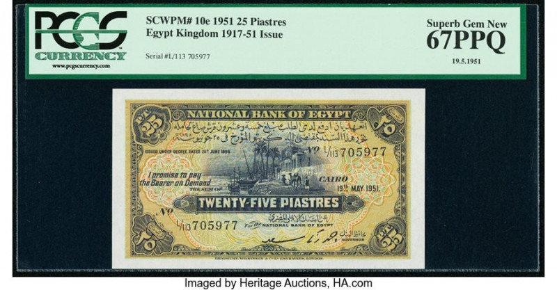 Egypt National Bank of Egypt 25 Piastres 19.5.1951 Pick 10e PCGS Superb Gem New ...