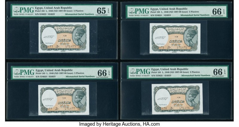 Four Consecutive Mismatched Serial Numbers Egypt Arab Republic of Egypt 5 Piastr...