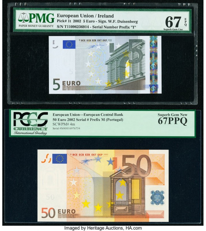 European Union Central Bank, Ireland 5; 50 Euro 2002 Pick 1t; 4m Two Examples PM...