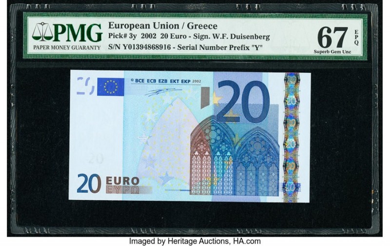 European Union Central Bank, Greece 20 Euro 2002 Pick 3y PMG Superb Gem Unc 67 E...