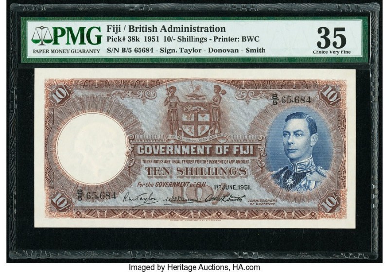 Fiji Government of Fiji 10 Shillings 1.6.1951 Pick 38k PMG Choice Very Fine 35. ...