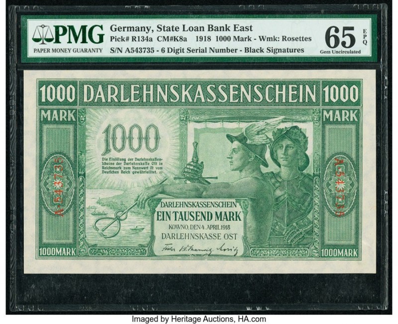Germany State Loan Bank East 1000 Mark 4.4.1918 Pick R134a PMG Gem Uncirculated ...