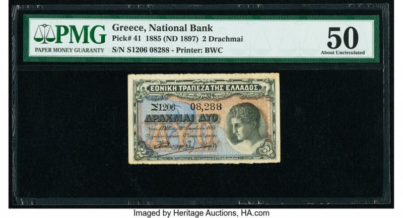 Greece National Bank of Greece 2 Drachmai 1885 (ND 1897) Pick 41 PMG About Uncir...
