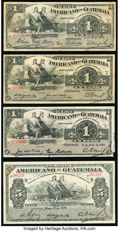 Guatemala Banco Americano de Guatemala 1 (3); 5 Pesos 30.4.1902; 2.11.1914; 15.6...