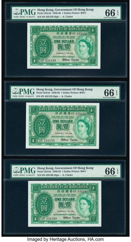 Hong Kong Government of Hong Kong 1 Dollar 1.7.1959 Pick 324Ab KNB19 Six Consecu...