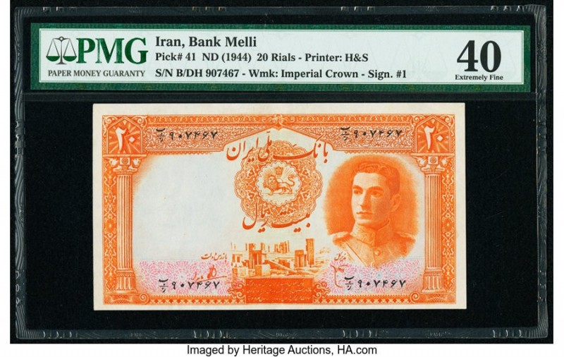 Iran Bank Melli 20 Rials ND (1944) Pick 41 PMG Extremely Fine 40. 

HID098012420...