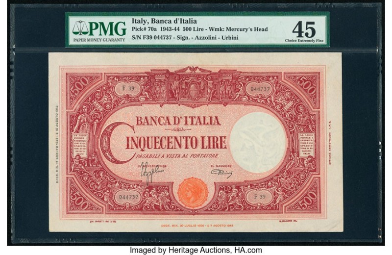 Italy Banca d'Italia 500 Lire 17.8.1944 Pick 70a PMG Choice Extremely Fine 45. 
...