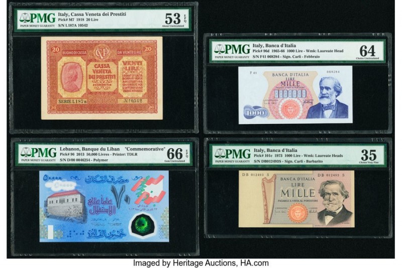 Italy Banca d'Italia (2); Cassa Veneta dei Prestiti 1000 (2); 20 Lire 1965-66; 1...