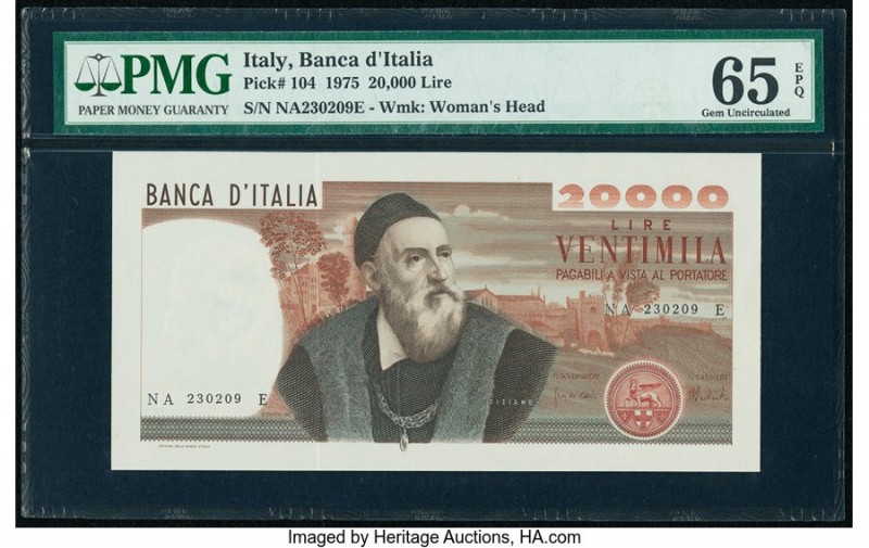 Italy Banca d'Italia 20,000 Lire 21.2.1975 Pick 104 PMG Gem Uncirculated 65 EPQ....