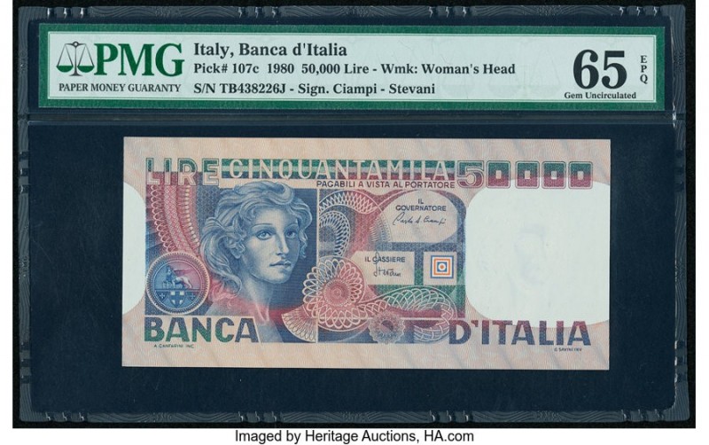 Italy Banca d'Italia 50,000 Lire 11.4.1980 Pick 107c PMG Gem Uncirculated 65 EPQ...