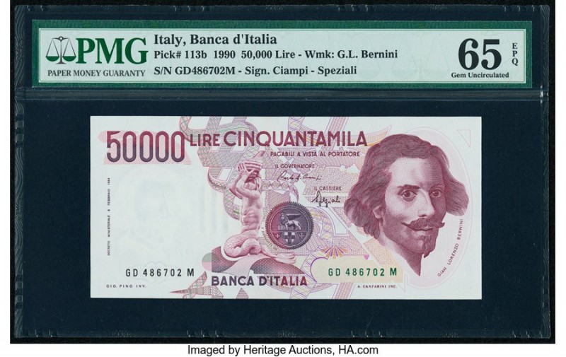Italy Banca d'Italia 50,000 Lire 1990 Pick 113b PMG Gem Uncirculated 65 EPQ. 

H...