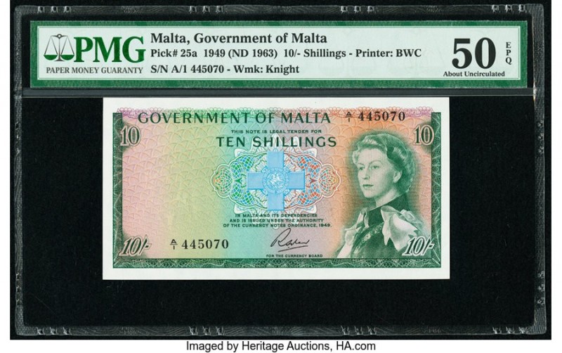 Malta Government of Malta 10 Shillings 1949 (ND 1963) Pick 25a PMG About Uncircu...