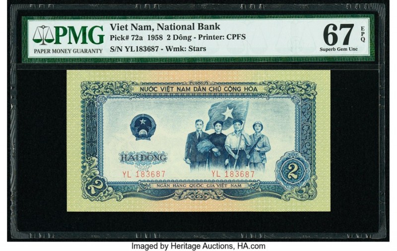 Vietnam National Bank of Viet Nam 2 Dong 1958 Pick 72a PMG Superb Gem Unc 67 EPQ...