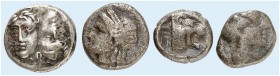 GRIECHISCHE MÜNZEN. THRAKIEN. - Istros. 
Lot von 4 Stück: Diobol, 4. Jhdt. v. Chr., Kleinsilbermünzen (3x) von Athenai und Miletos.
s - ss