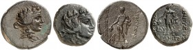 GRIECHISCHE MÜNZEN. THRAKIEN. - Maroneia. 
Lot von 2 Stück: Bronze-Obole, 189-45 v. Chr. Dionysoskopf / Stehender Dionysos, verschiedene Monogramme....